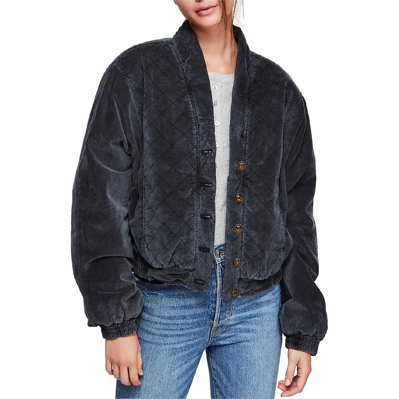 Free People Womens Quilted Jacket, Black, Small