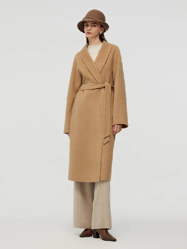 100% Camel Hair Women Wrap Overcoat