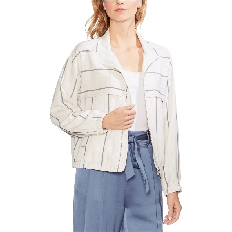 Vince Camuto Womens Striped Bomber Jacket, White, X-Large