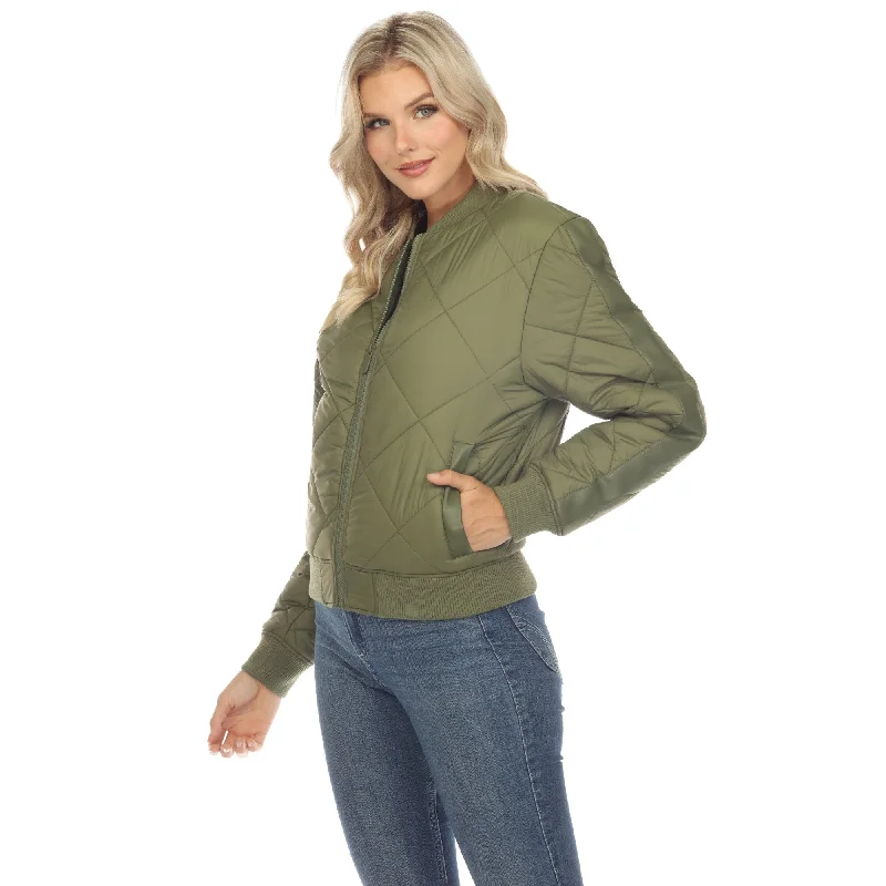 Women's Lightweight Diamond Quilted Puffer Bomber Jacket