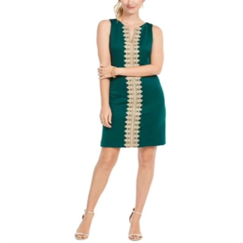 Pappagallo Women's Sleeveless Jewel Neck Above The Knee Dress Green Size 12