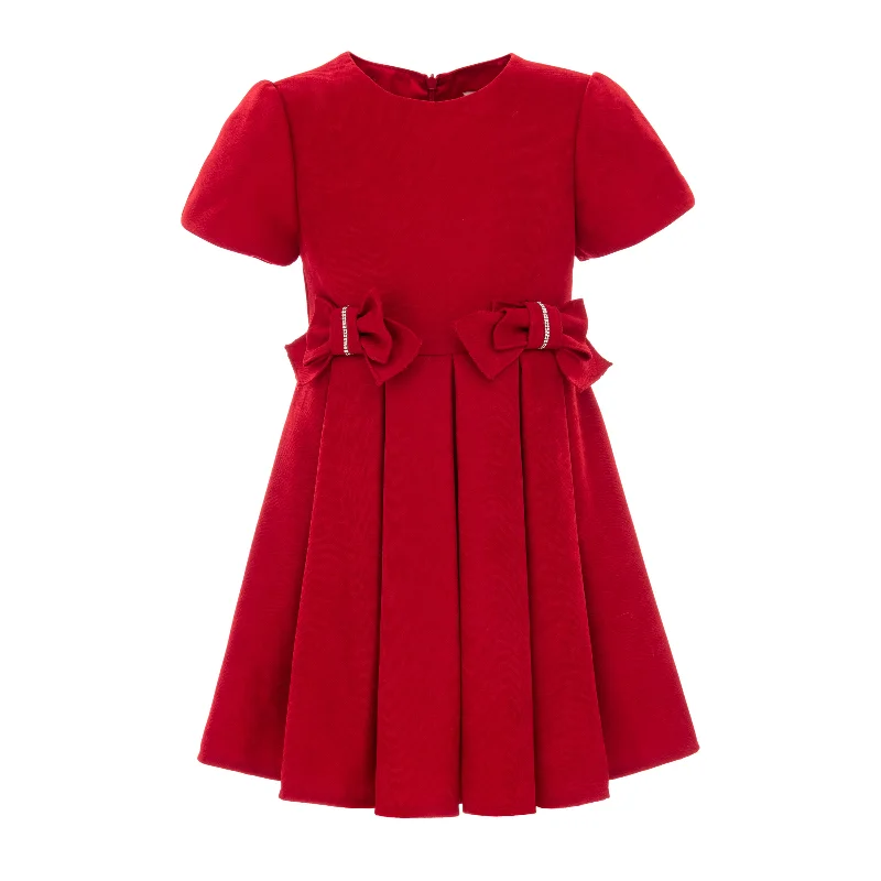 Red Harleigh Double Bow Pleated Dress