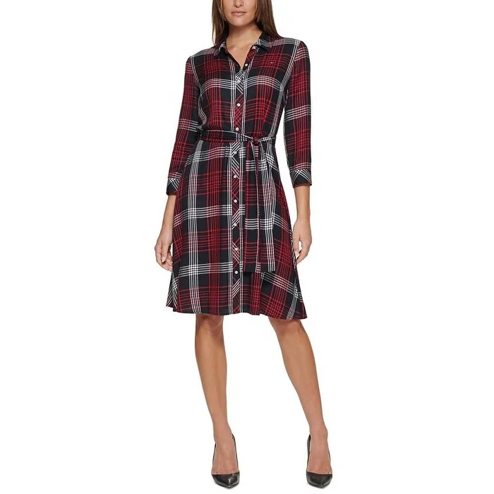 Tommy Hilfiger Women's Plaid Belted Shirtdress Blue Size 14