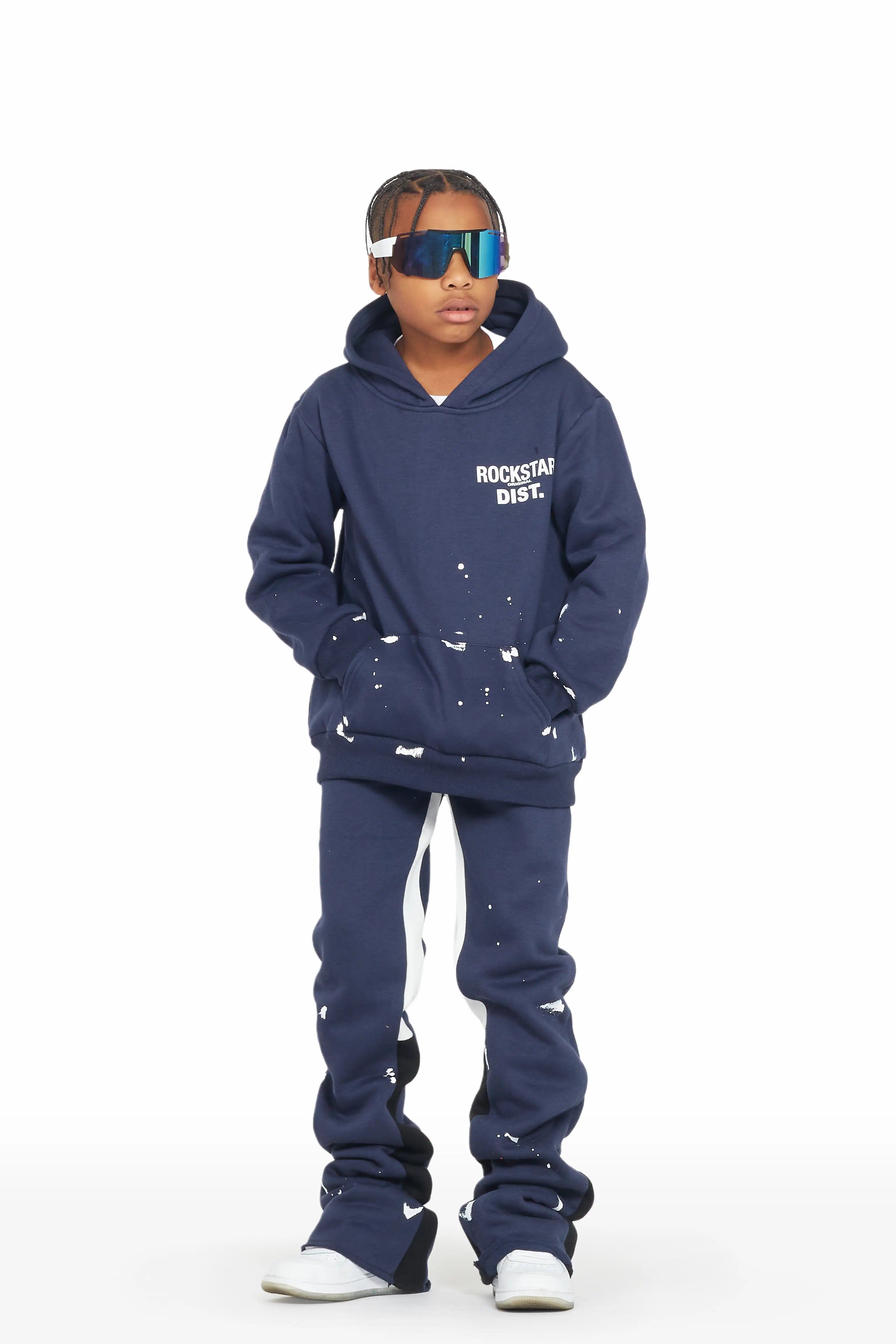 Boys Raffer Navy Hoodie Super Stacked Flare Pant Set