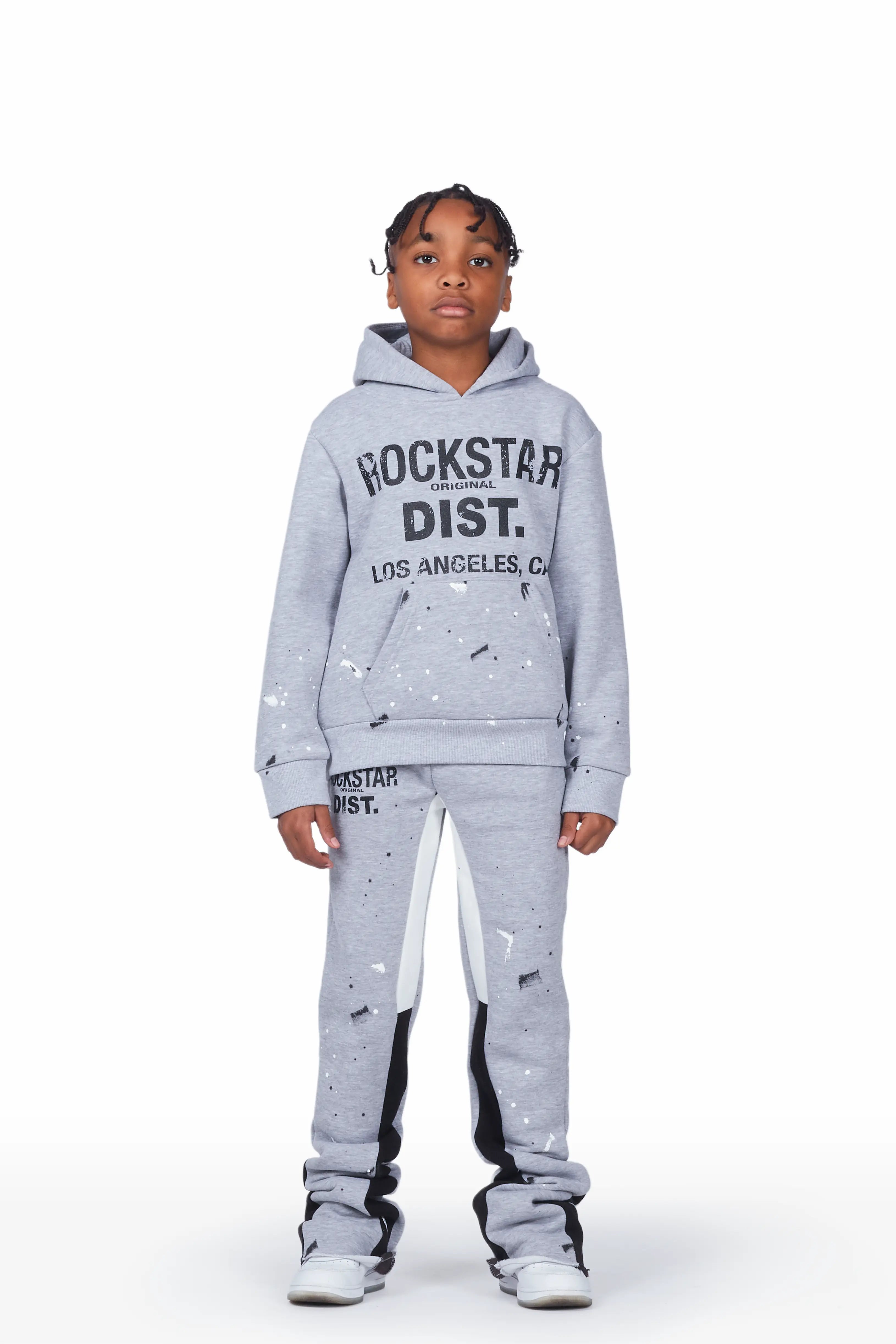 Boys Scottie Grey/Black Hoodie Super Stacked Flare Track Set