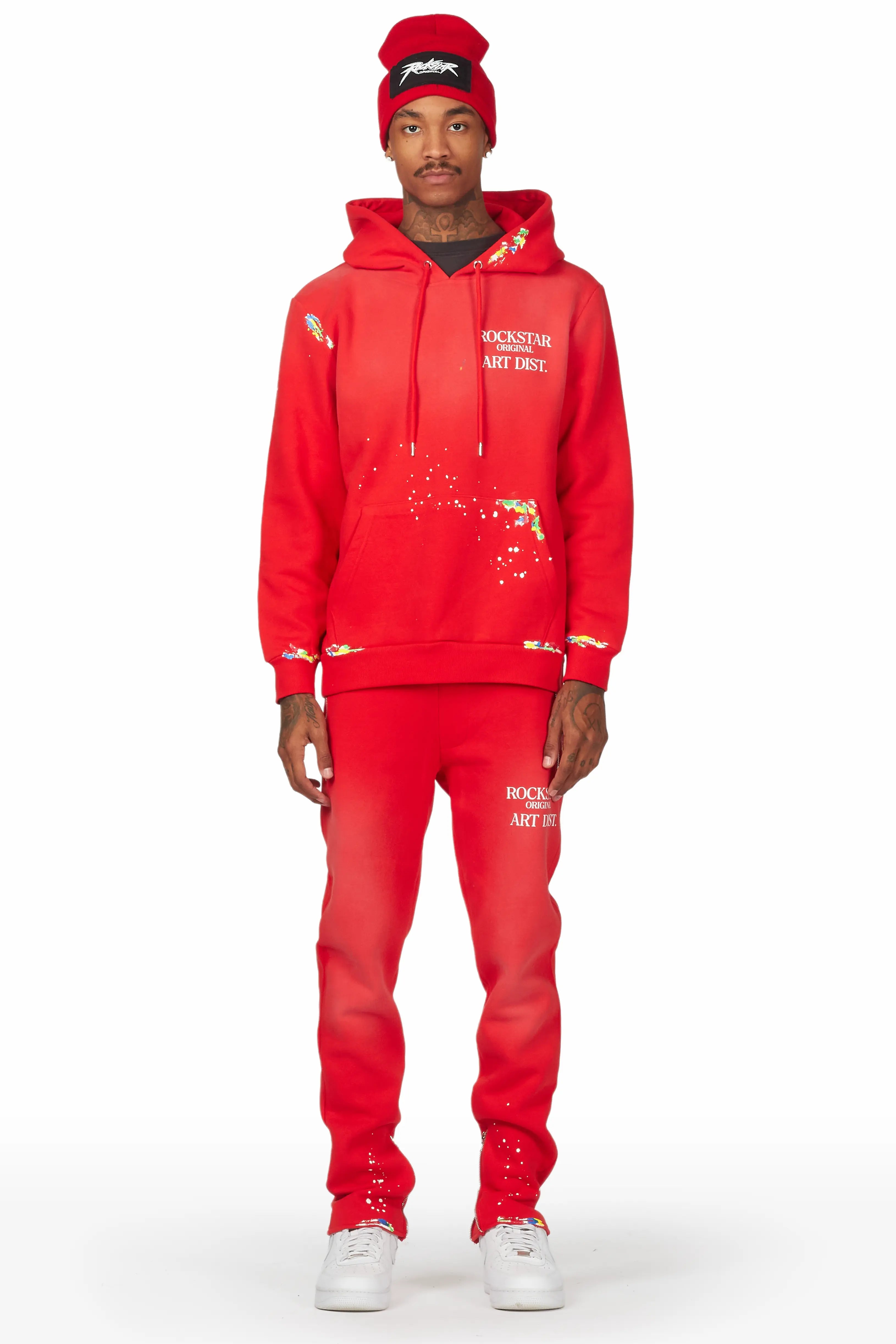 Rockstar Art Dist. Red Hoodie Slim Fit Pant Set