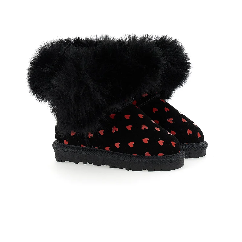 Black Heart Print Winter Boots