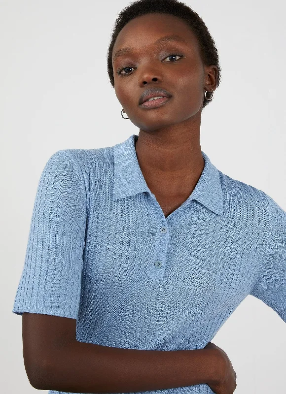 Women's Merino Silk Polo in Blue Mist