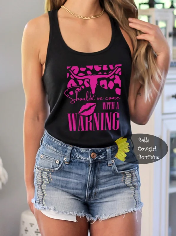 Should've Come With A Warning Steer Skull Country Music Women's Tank Top