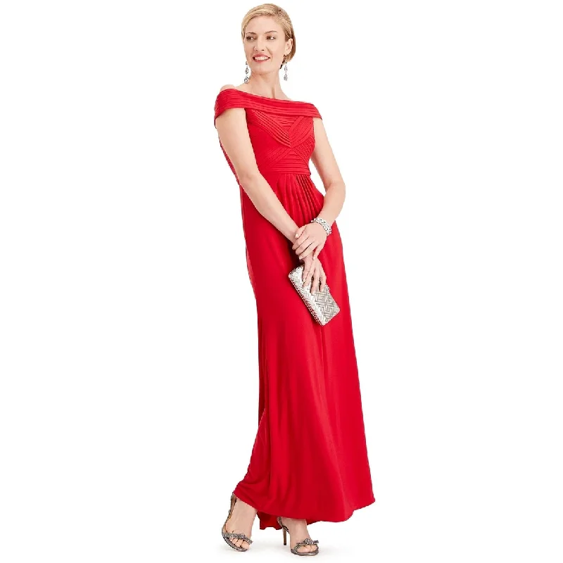 Adrianna Papell Women's Pintuck Off-The-Shoulder Gown Red Size 8