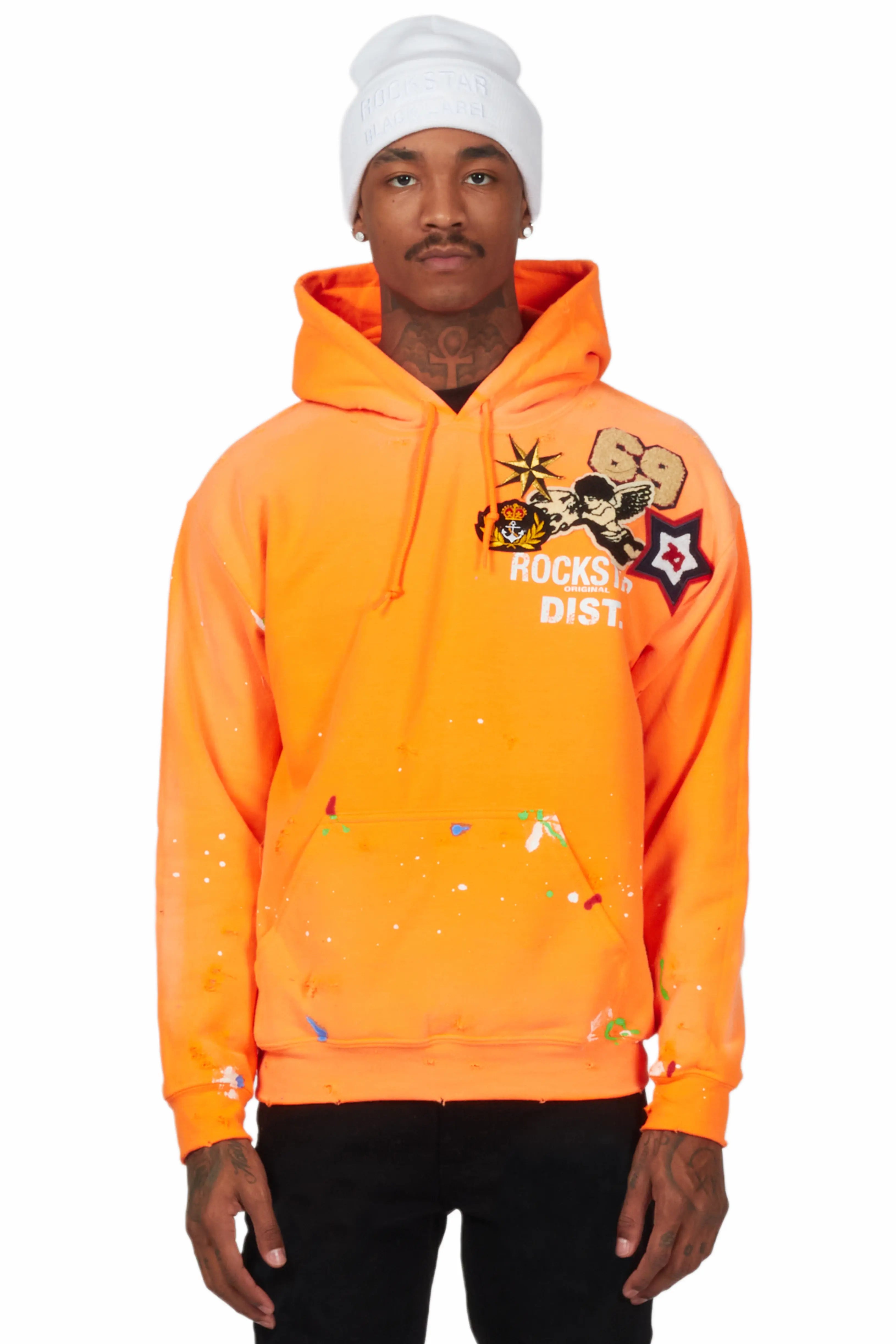 Samuel Orange Patchwork Graphic Hoodie