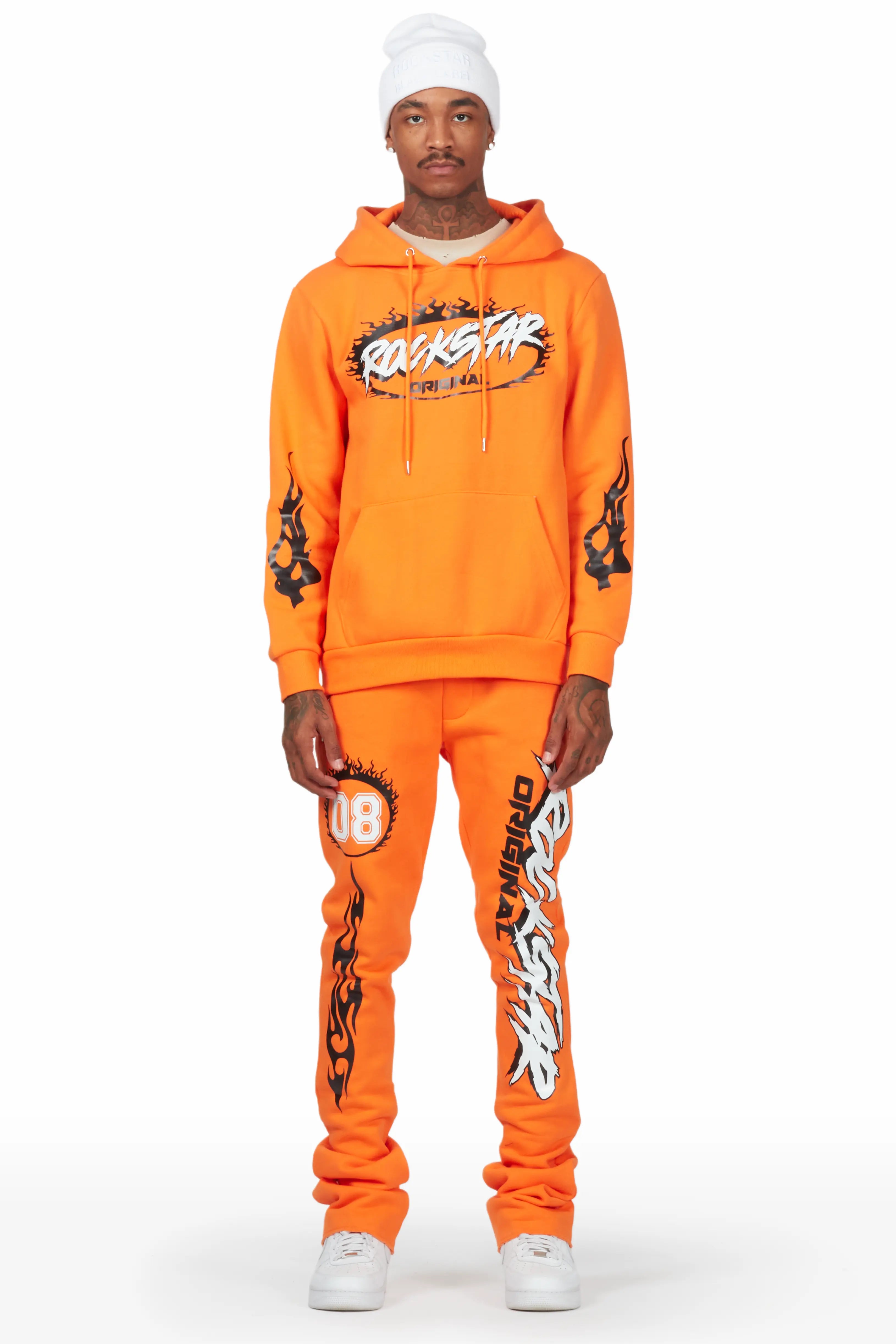 Draven Orange Hoodie/Stacked Flare Track Pant Set