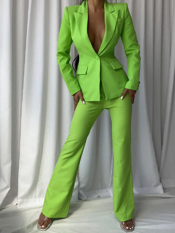 NAOMA Blazer & Flared Pants Set in Neon Green