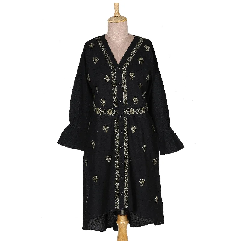 NOVICA Embroidered cotton shirtdress Lucknow Bouquet