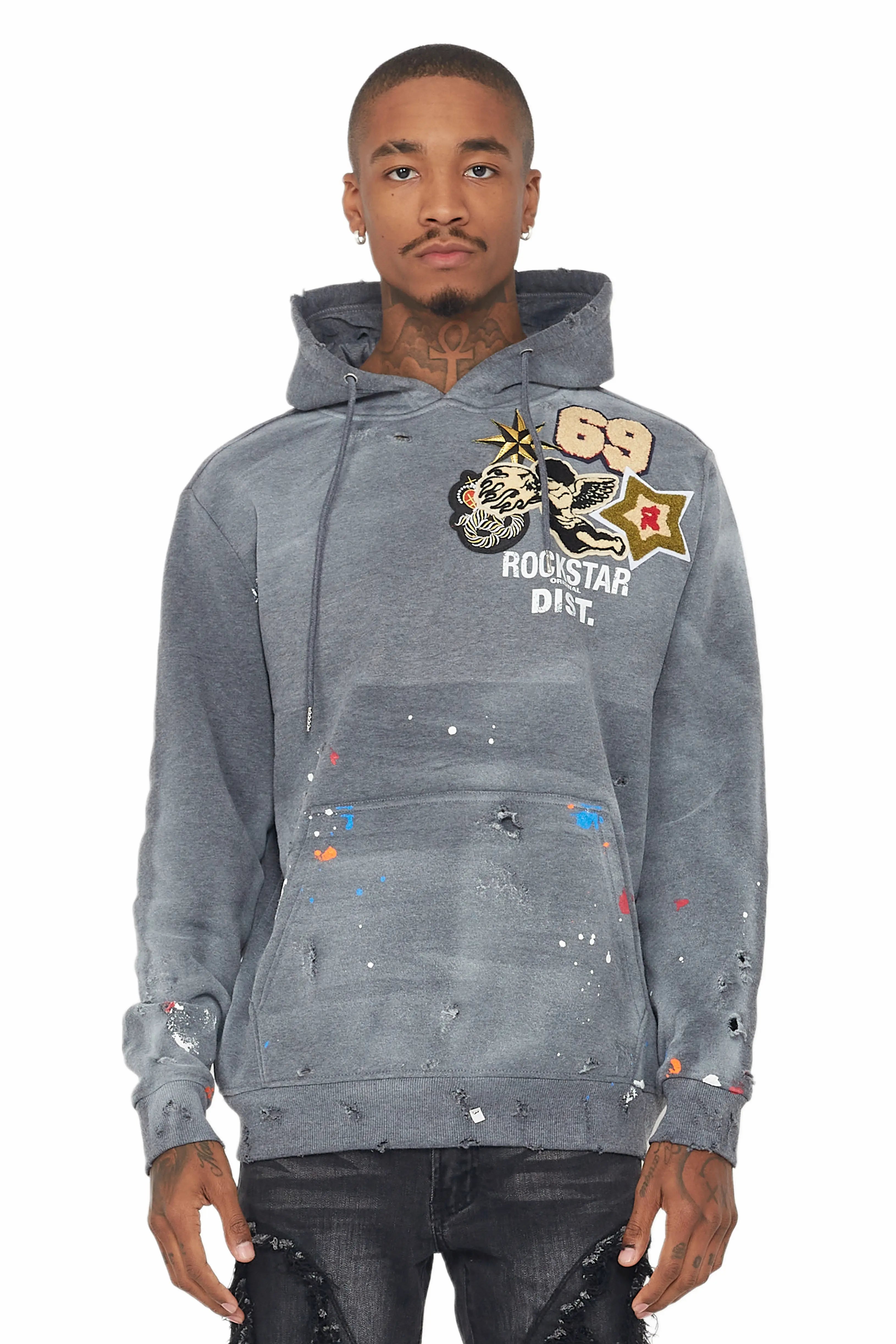 Samuel Charcoal Patchwork Graphic Hoodie