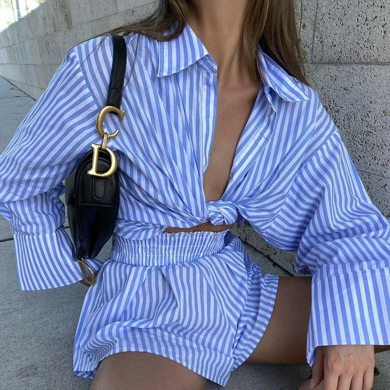 Bermuda Striped Cotton Two-Piece Set