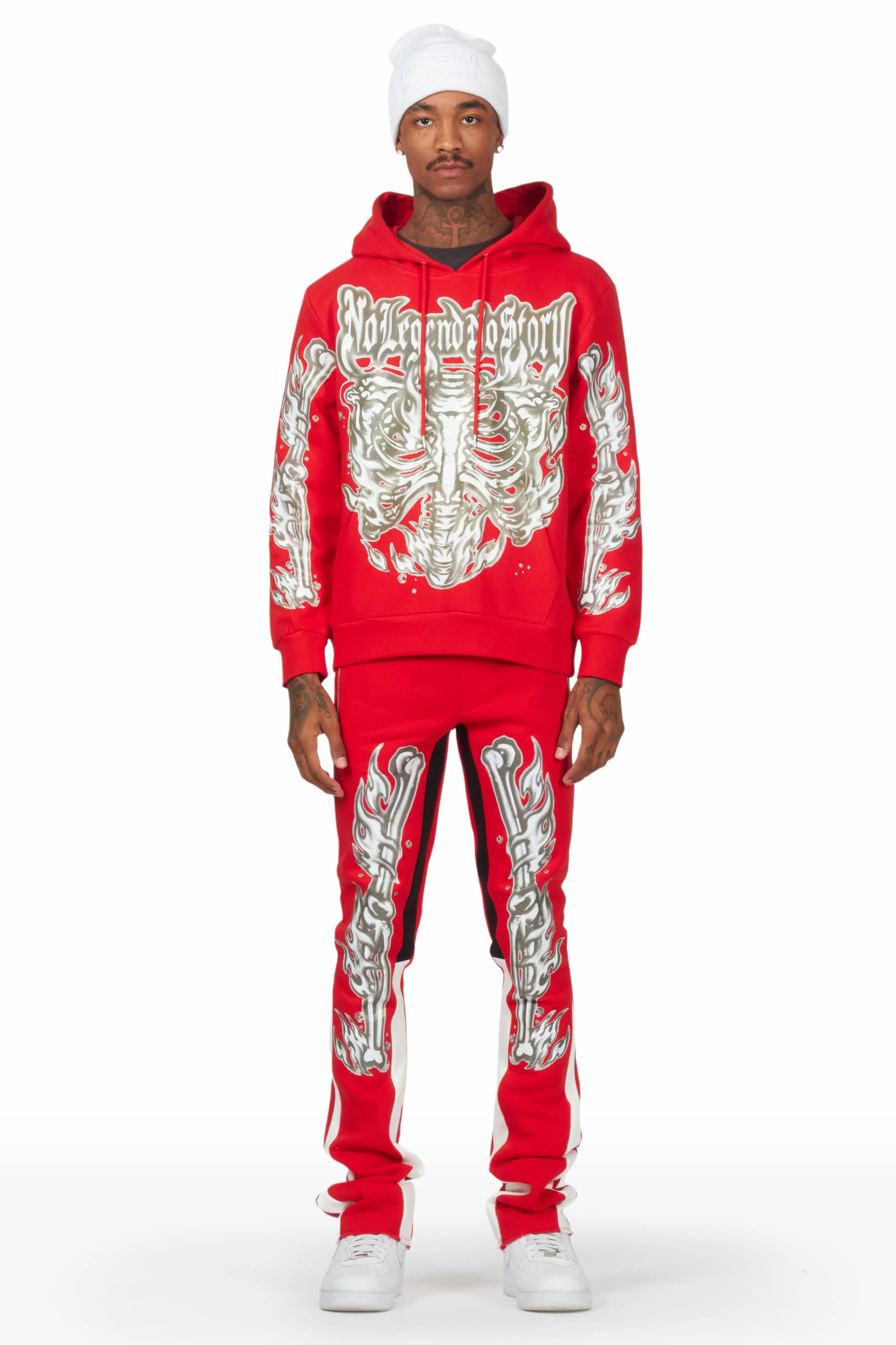 Skelly Red Hoodie Stacked Flare Track Set