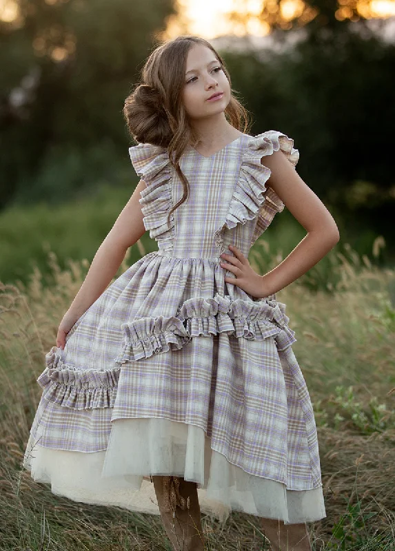 Reign Petticoat Dress in Lavender Plaid