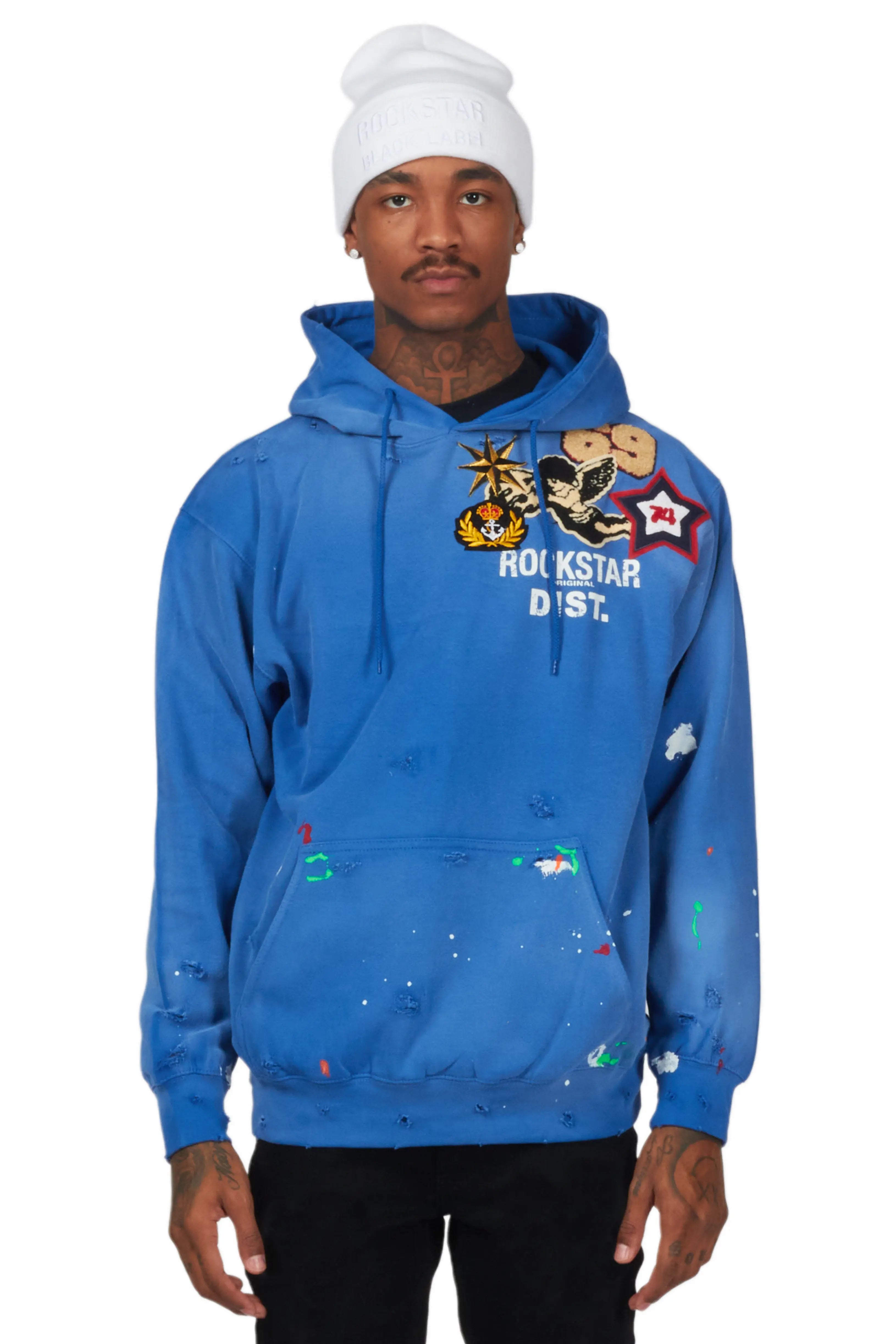 Samuel Royal Blue Patchwork Graphic Hoodie