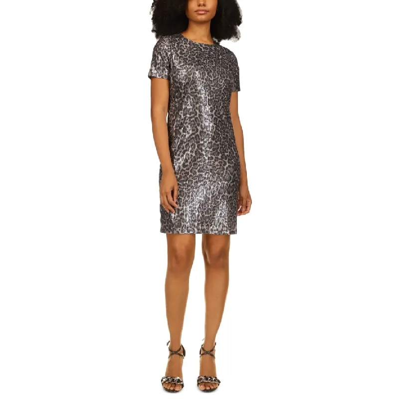 Michael Kors Women's Sequin Cheetah T-Shirt Dress Gray Size Large