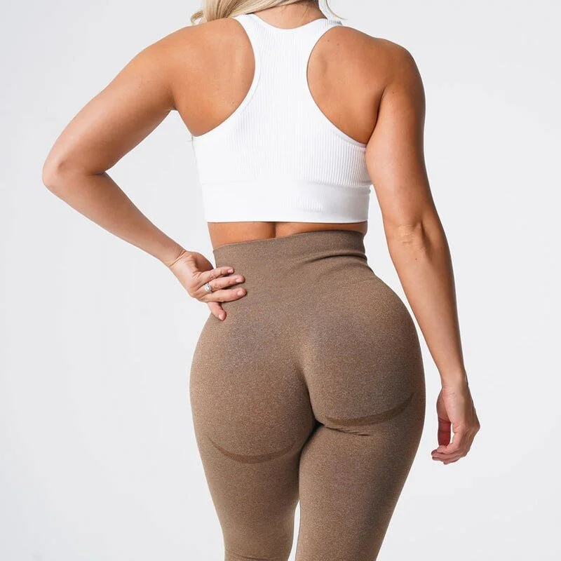 Women's Seamless Leggings - Medium Thickness Chenille Fabric in Mocha & Black, Sizes XS-L