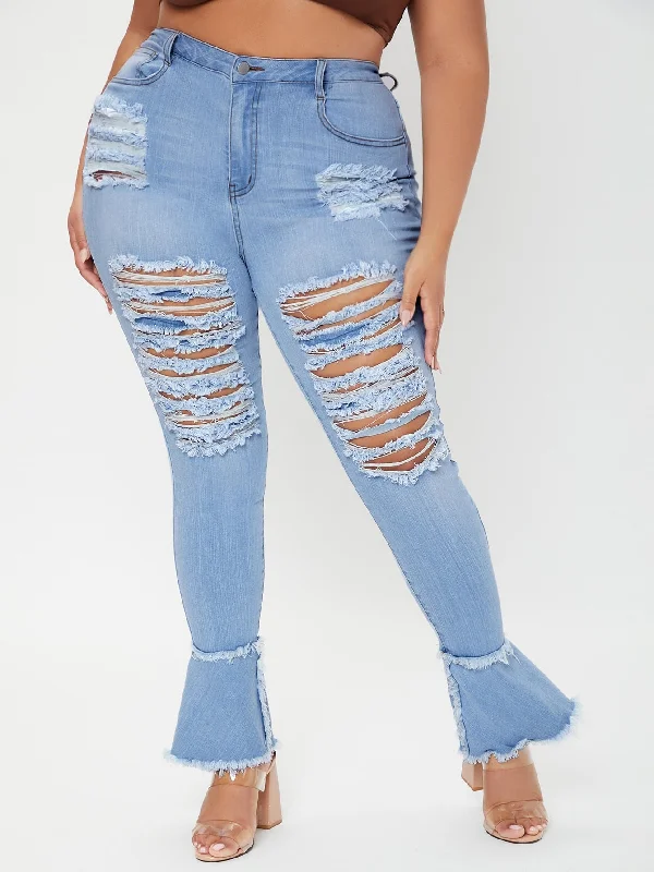 Plain Zipper High Waist Long Plus Size Jeans