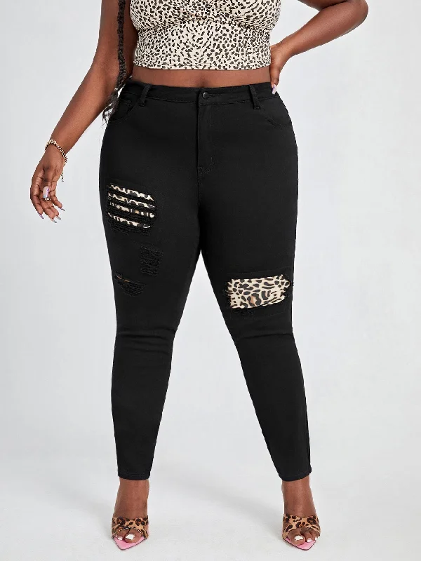 Plain Zipper High Waist Long Plus Size Jeans