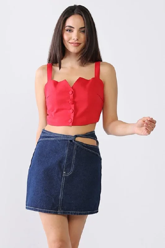 Denim Cotton Cut-Out Detail High Waist Mini Skirt