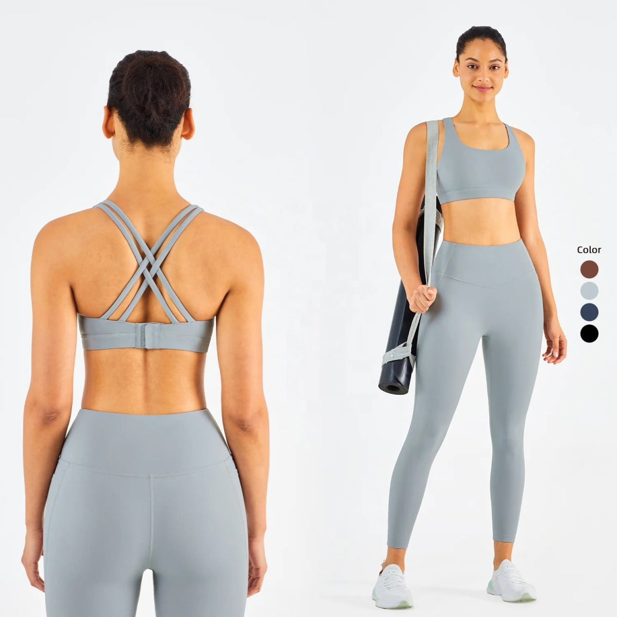 Gym Buckle Fitness Sets Beauty Back Sport Bra High Waist Yoga Pants