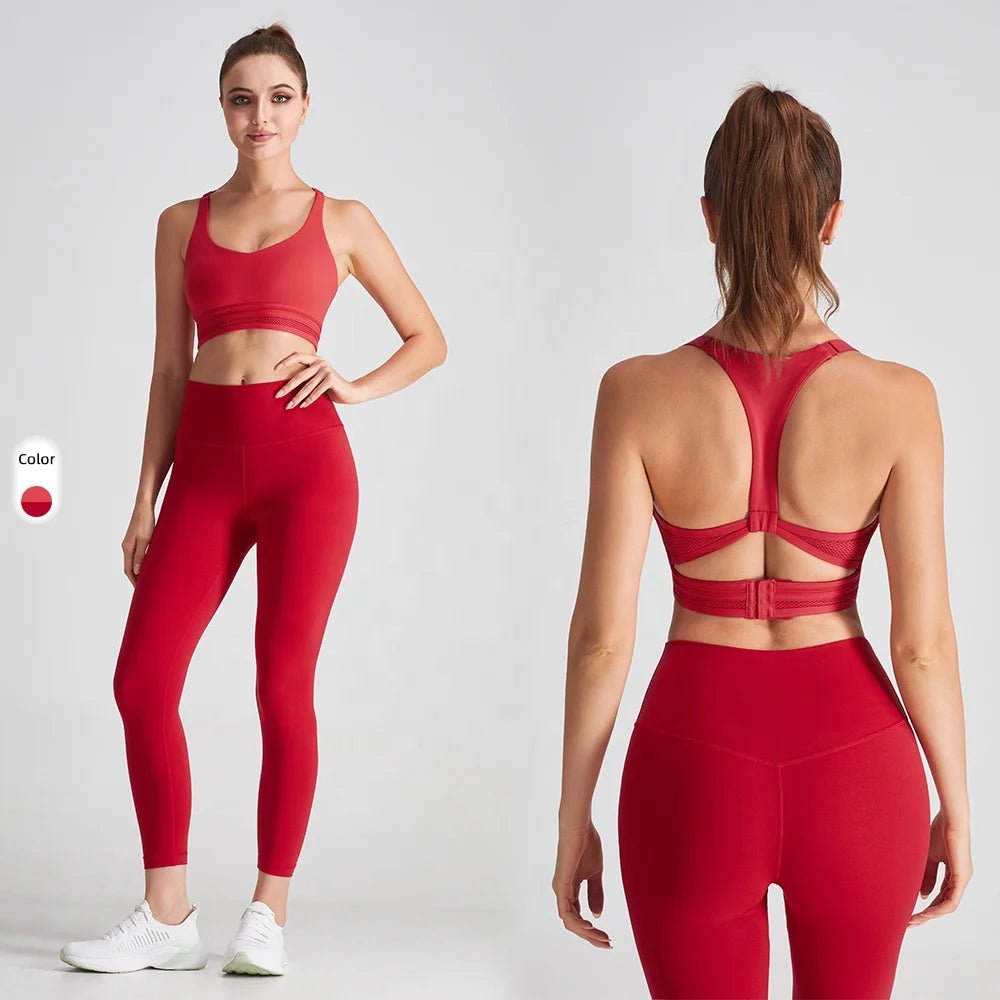 ODM Red Open Back Fitness Top Hook and Eye Closure Sports Women Yoga Bra