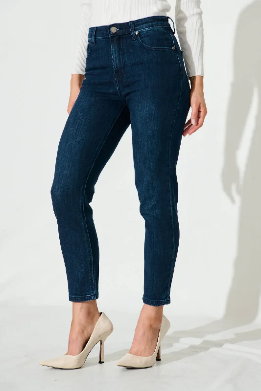 Ace Mid Rise Straight Leg Jean In Dark Blue Denim