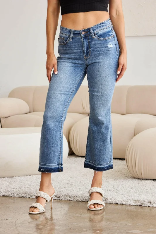 Judy Blue Medium Wash Released Hem Cropped Bootcut Jeans