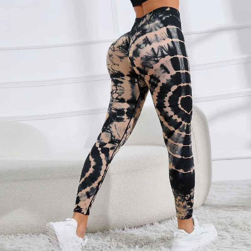 Stylish Women's Seamless Leggings, High Waist Tie Dye Printed, Hip Lifting for Fitness & Running