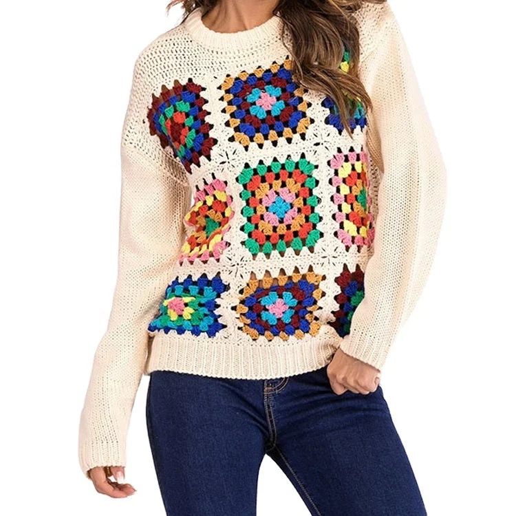 Clothing Suppliers Wholesale OEM Tailored Women's Loose Crochet Openwork Sweater Pullovers