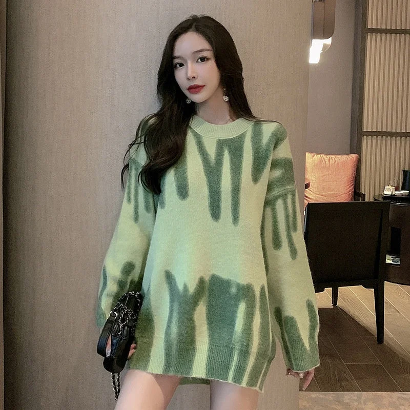 Factory Wholesale 2022 Classic Leopard Print Lazy Pullover Sweater Women Fall New Loose Printed