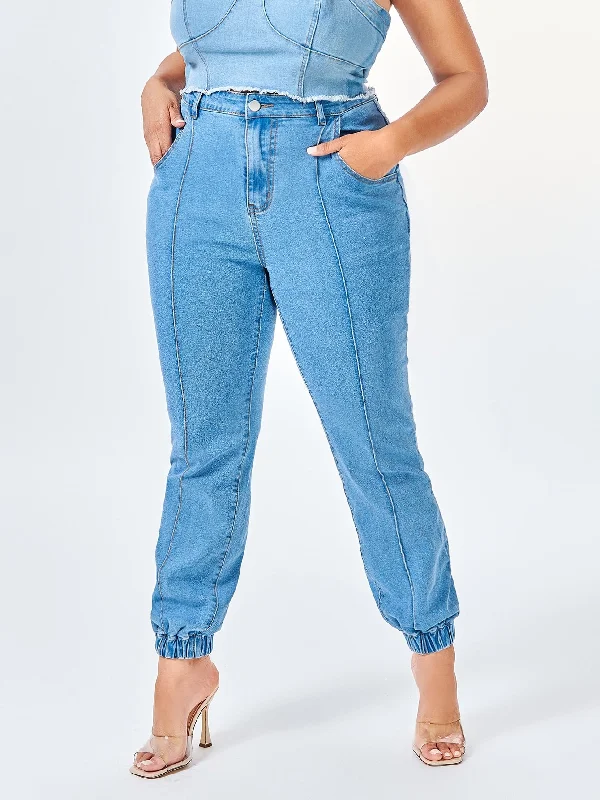 Plain Zipper Natural Long Plus Size Jeans