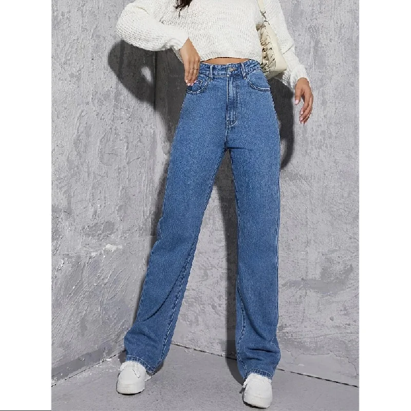 Casual High-Waisted Denim Straight-Legged Pants Wholesale Jeans