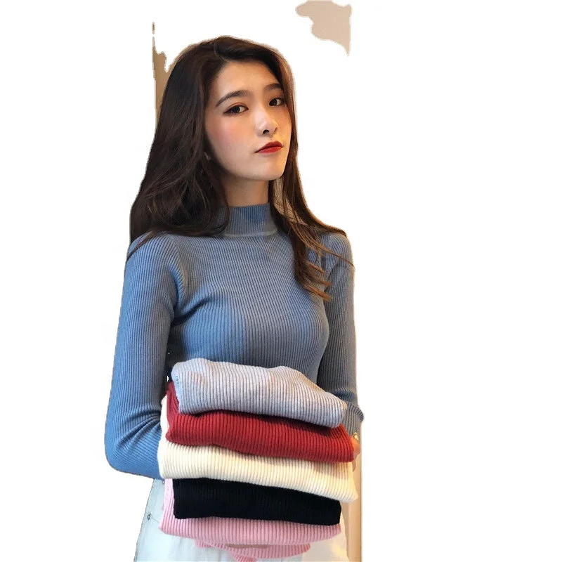 Candy Colored High-Neck Bottoming Shirt Women's Autumn And Winter New Style Thin Tight-Fitting Blouse Long-Sleeved Sweater