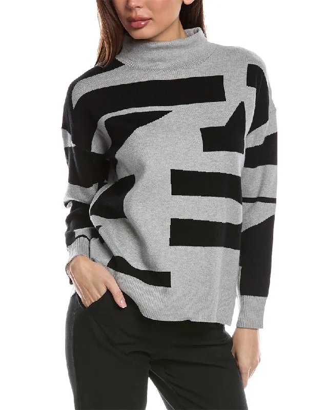 T Tahari Abstract Pattern Mock Neck Pullover