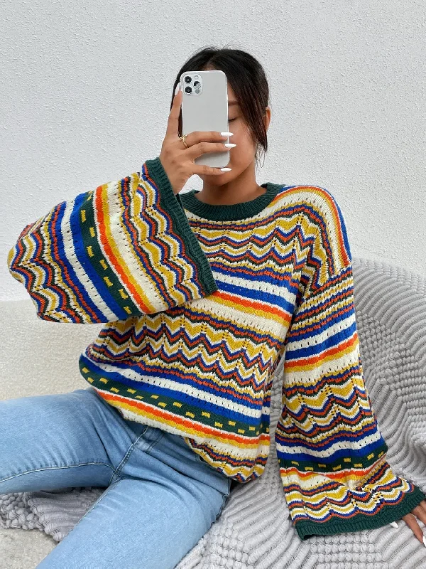 Casual Colorblock Long Sleeve Round Neck Regular Women Sweater