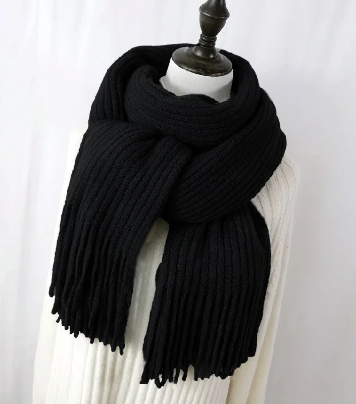 Thickened Warm Scarf For Couples - Versatile Acrylic Knit With Tassels, 40 x 200cm, Winter Styles