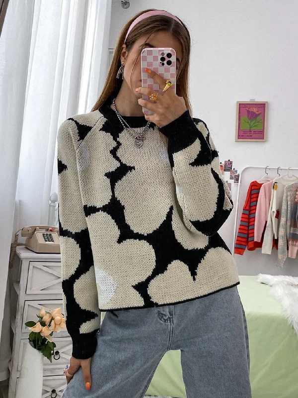 Casual Floral Long Sleeve Round Neck Regular Women Sweater