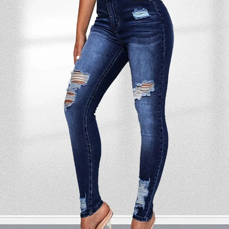 Trendy Stretchy Skinny Ripped Skinny Jeans Wholesale Jeans