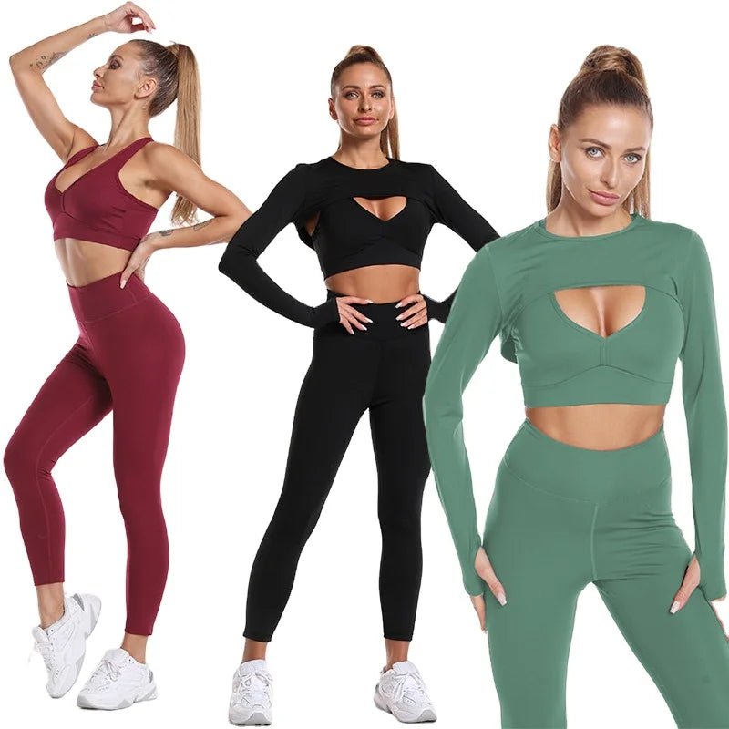 High Waist Yoga Set - 2 Piece Women’s Seamless Fitness Outfit with Short Sleeves