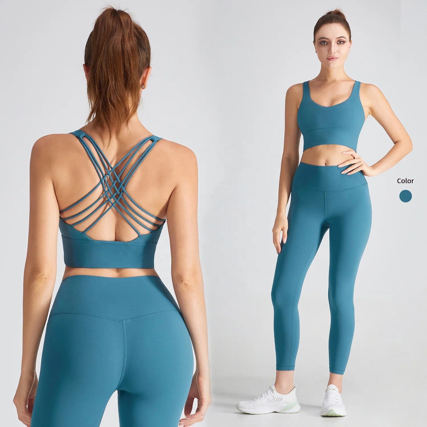 Women’s 2 Pcs Yoga Set: Backless Workout Bra & High Waist Gym Leggings for Women