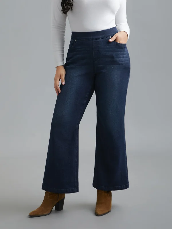 Elastic Waist Pocket Bootcut Jeans