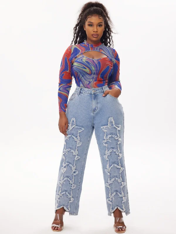 Plain Natural Long Plus Size Jeans