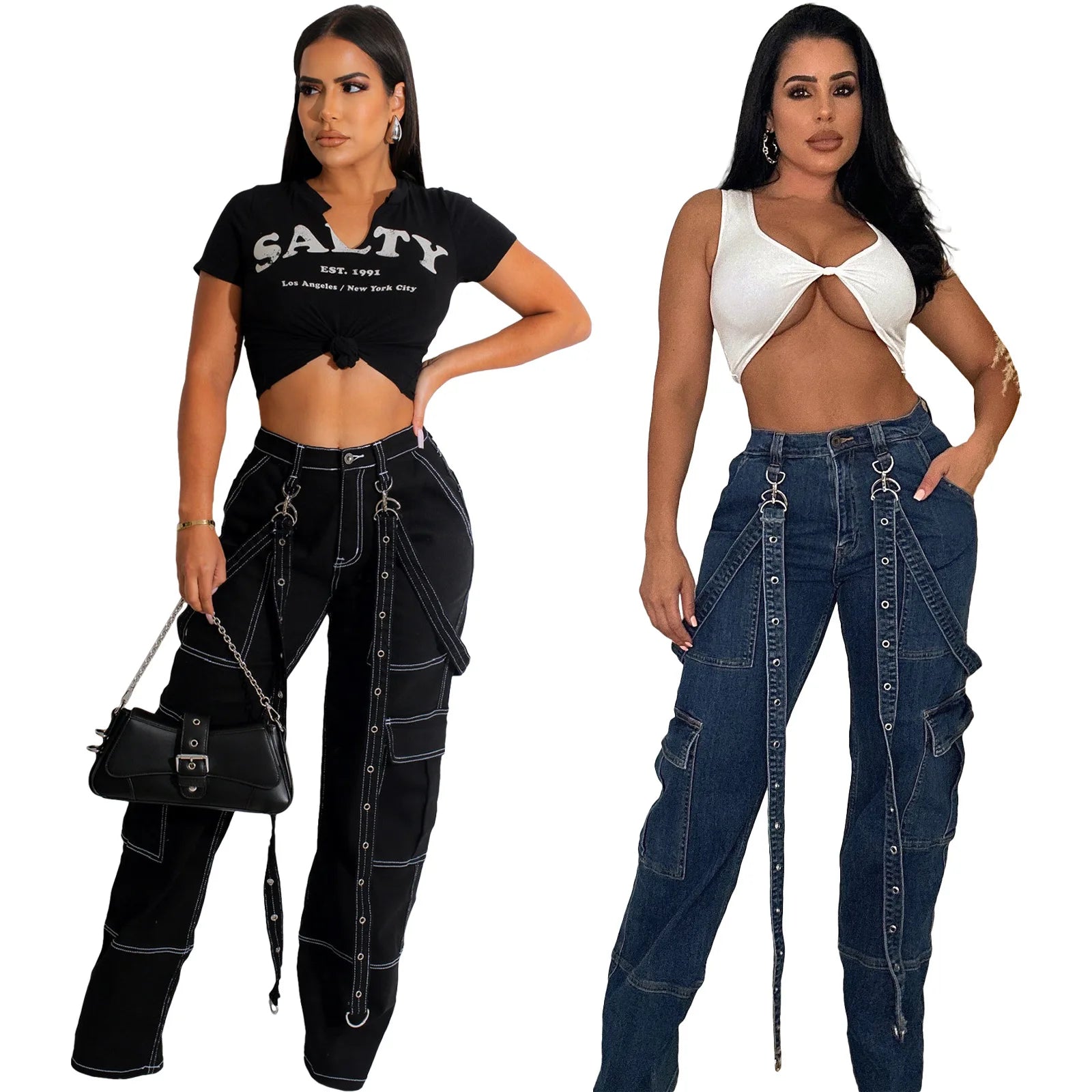 Fashion Cargo Women's Pants Loose Jeans Denim Pants Ladies Jeans Hollow out  Casual  Women Jeans Trousers