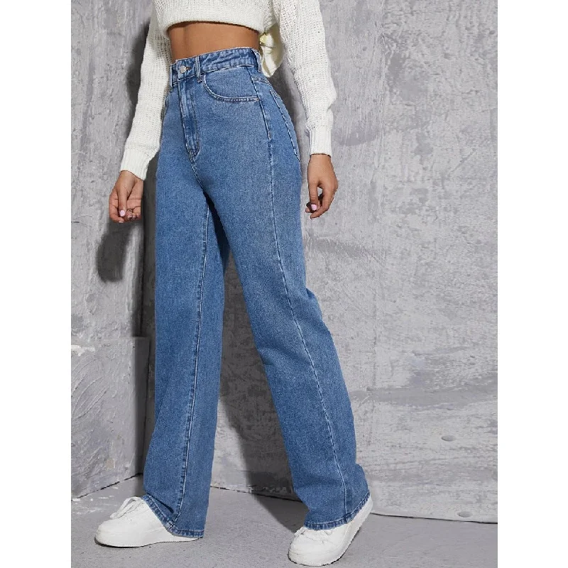 Fashion Denim Straight Leg Pants Wholesale Womens Clothing