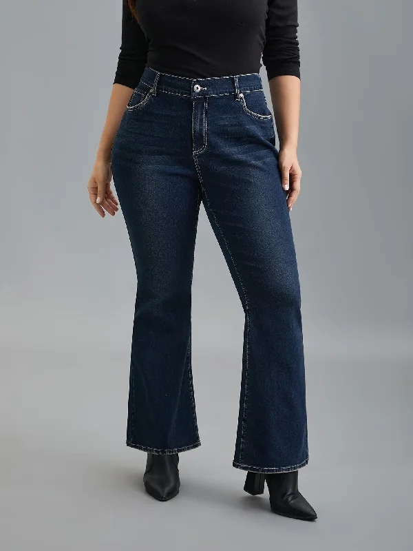 Whiskered Stretchy Waist Bootcut Jeans